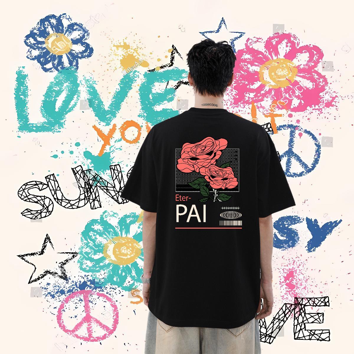 2024 Summer T Shirt For Man 100% Cotton 230g flower Street Wear Tee Shirt Round Neck Short Sleeve Designer Men Clothes T-Shirt Custom Anime