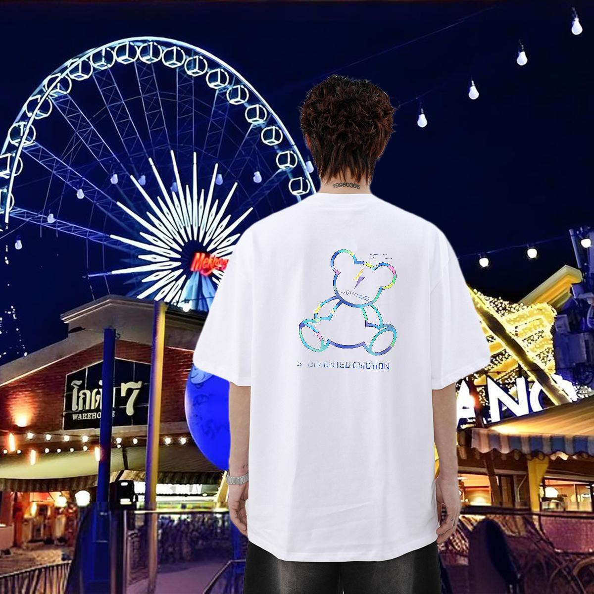 New T Shirts Men 230g Pure Cotton bear Casual Beach Tops Crew Neck Designer Men Tees Floral Print