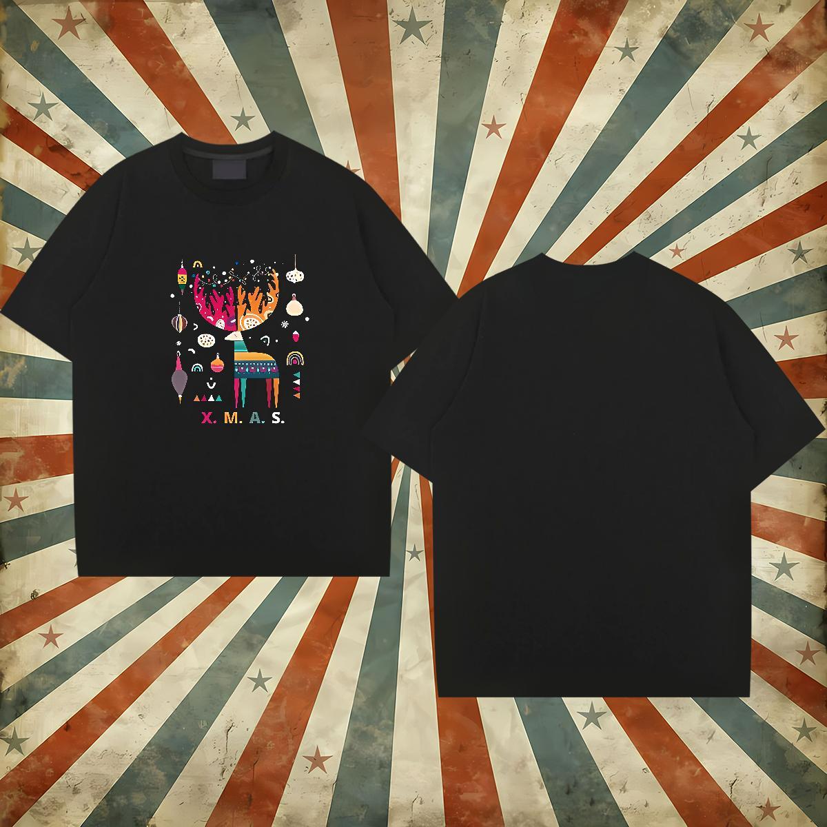 New Designer Men T Shirts 230g 100% Cotton Christmas Summer Casual Tees Shirts O Neck Short Sleeves Classic Couples T Shirts Black Oversized