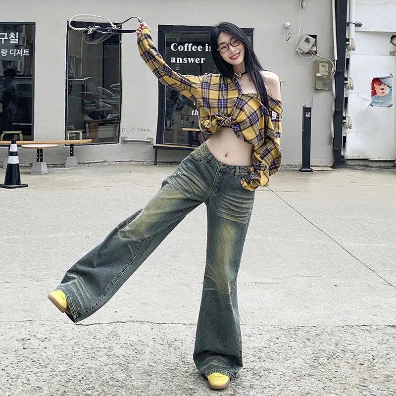 WCFCX STUDIO American Vintage Fashion Women Jeans Y2k Autumn Elegant Oversized Baggy Denim Trousers Casual Hip Hop Pants 240806