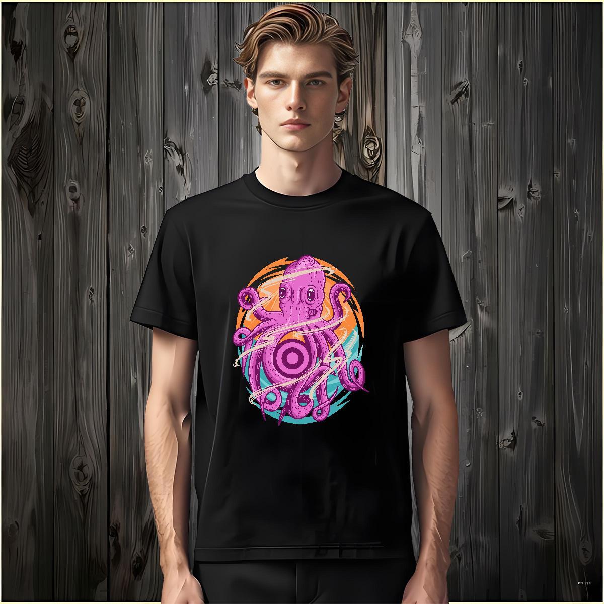 Casual New T Shirts Men 230g 100% Cotton octopus Sport Tees Short Sleeve Soft Designer Mens Tshirts Custom Printed