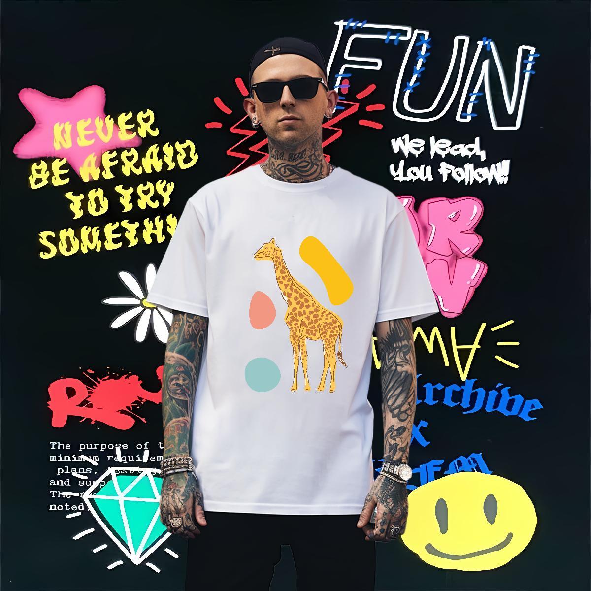 T Shirt For Man 230g Pure Cotton Deer Street Casual Crew Neck Breathable Anime Print Men Clothes T-Shirt Customized Brand Tops Shirt