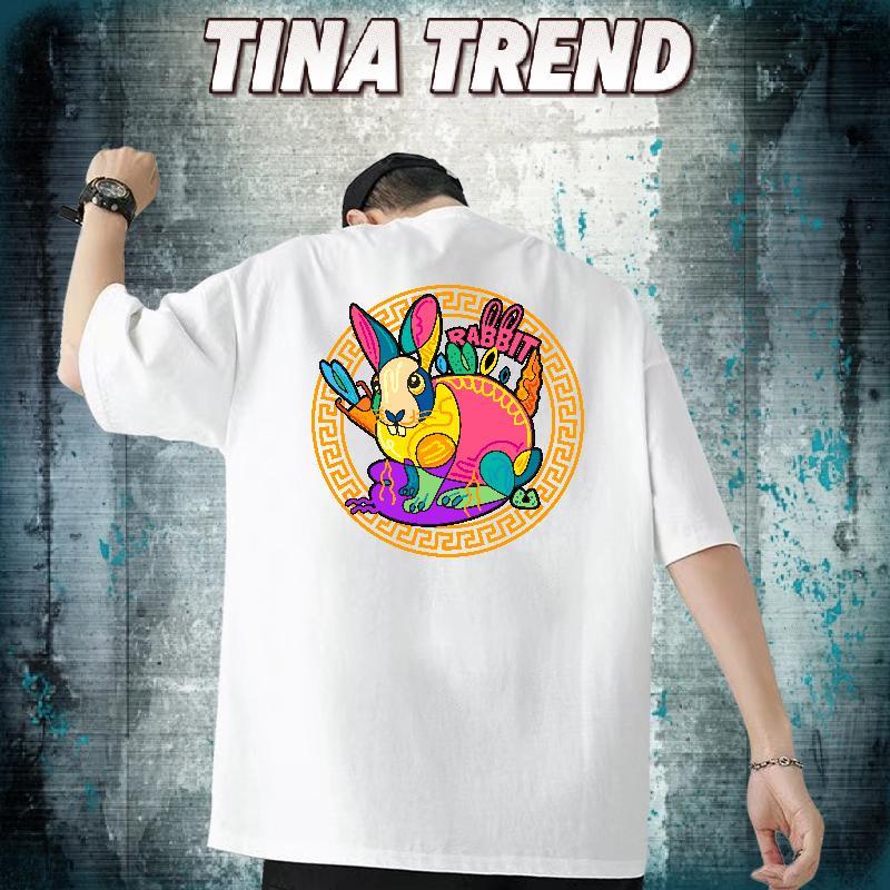 Fashion Casual T Shirts Men 230g Cotton rabbit Street wear Hip Hop Tops Tees Crew Neck Designer Men Tops Tees Black White