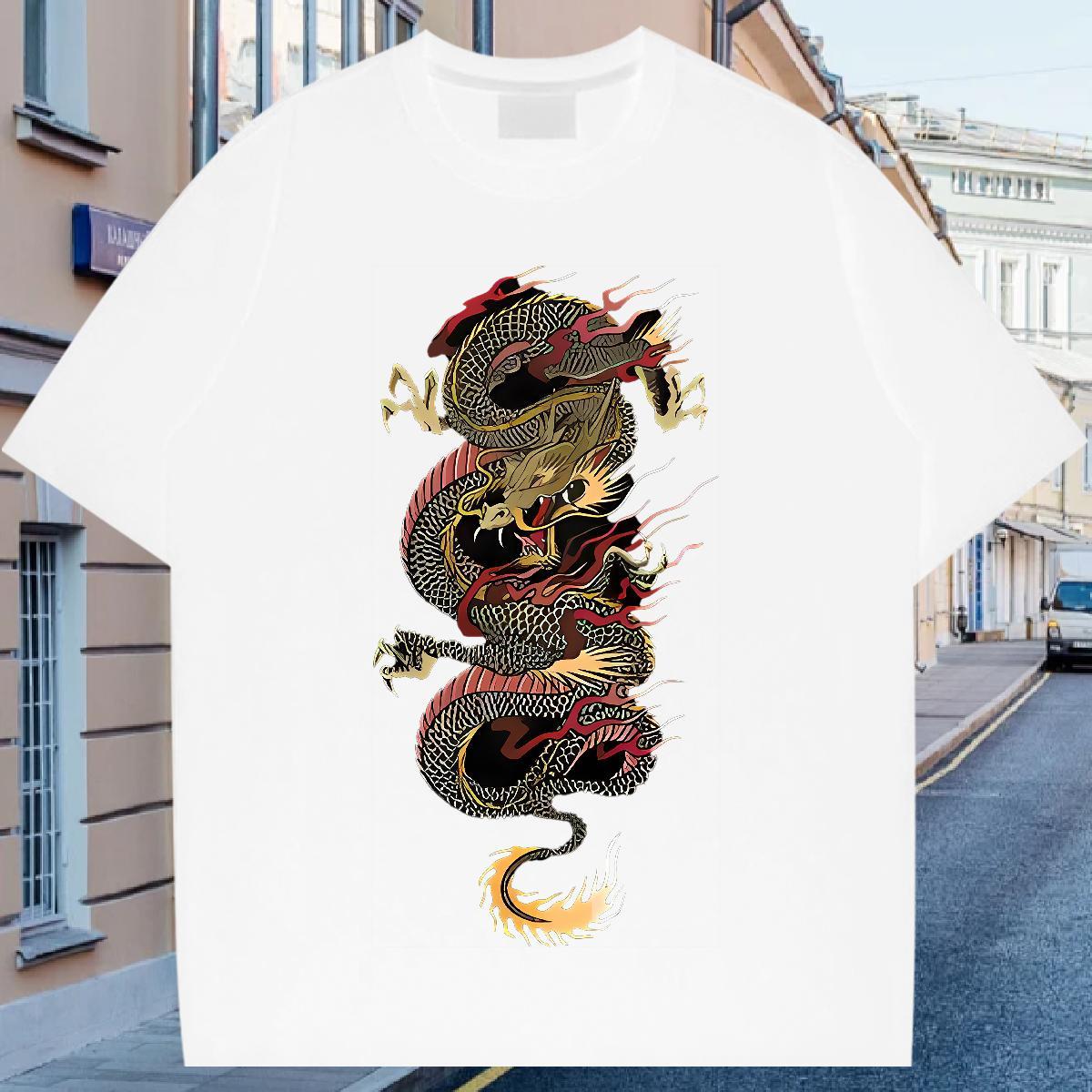 T-Shirts 230g Pure Cotton Angry Dragon Outdoor Breathable Crew Neck DIY Anime Men Tees Fashion Designer Comfortable Tees Shirts