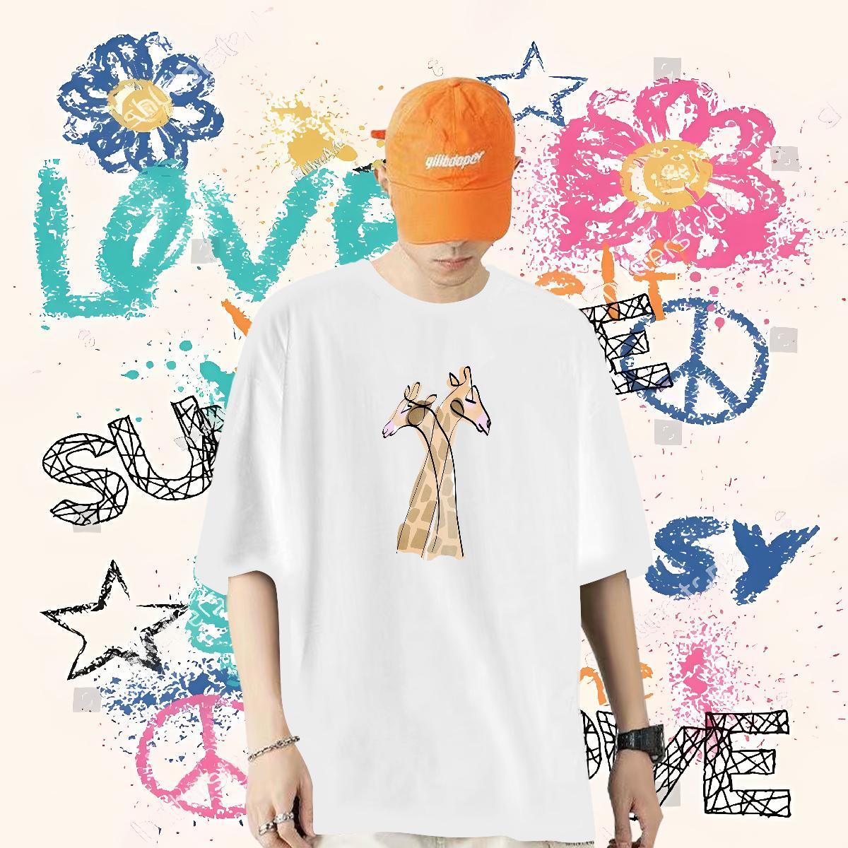 Custom T-Shirts for Men 230g 100% Cotton Deer Street wear Hip Hop Tshirts Breathable Short Sleeve Comfortable Men Clothes T-Shirt Plus Size Custom