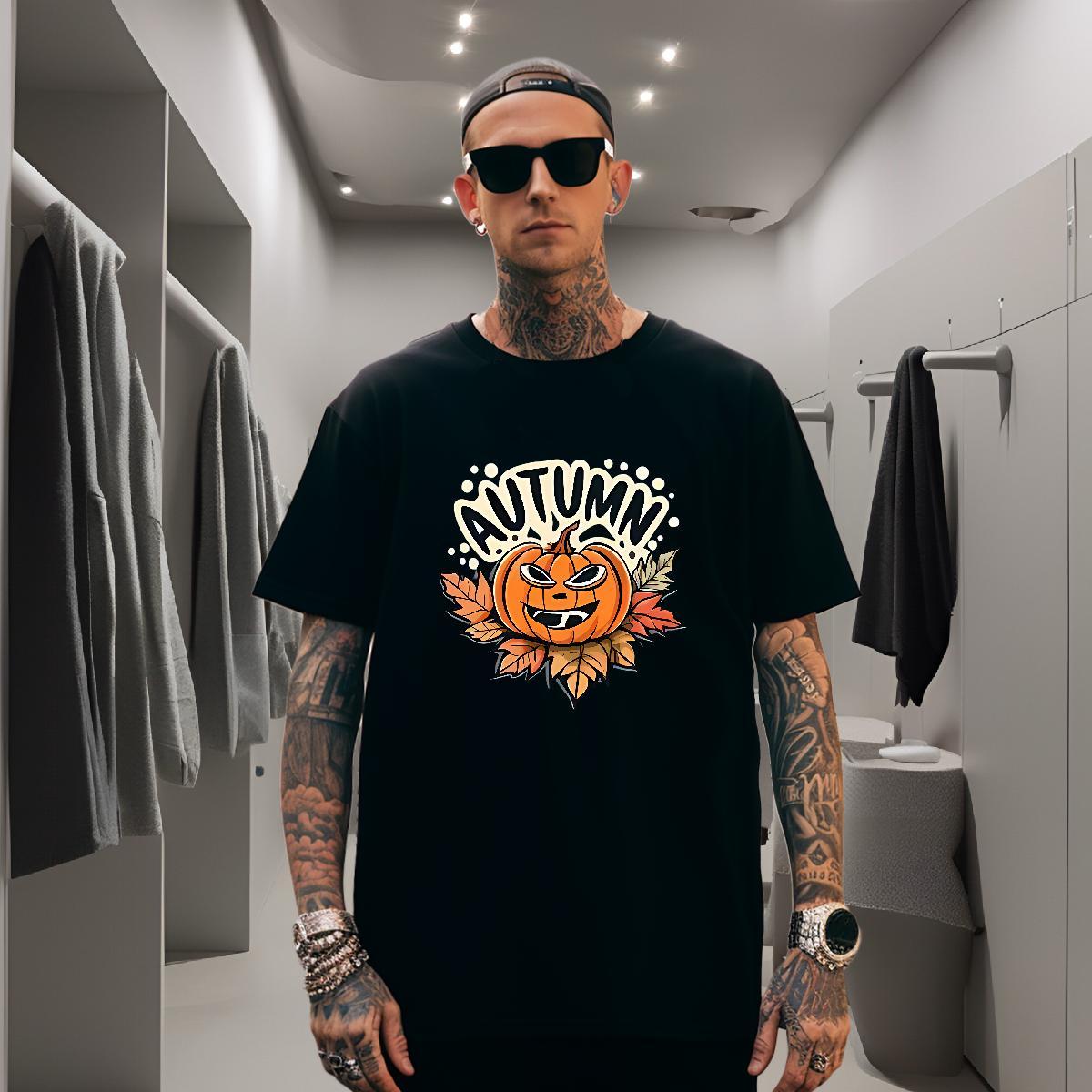 Mens T Shirts 230g Cotton pumpkin Outdoor Breathable DIY Anime Men Tees 2024 DIY Loose Tops Tees