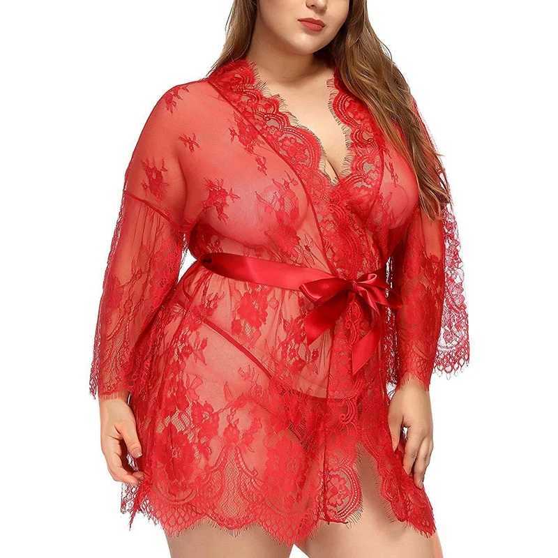 Lingerie Set Hollow Out Red Peignoirs set Lace Robes and Underwear Sleepwear Women For Sex 18 Exotic ApparelXJ250220