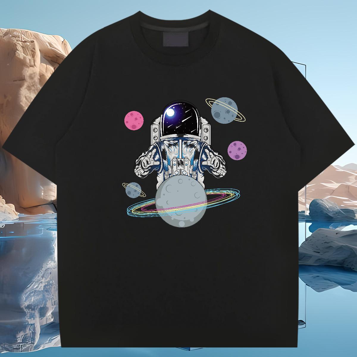 T Shirt For Man 230g 100% Cotton cosmonaut High Street Hip Hop O Neck Short Sleeves Plus Size Custom Men Tops Tees Fashion New Comfortable Top Tees