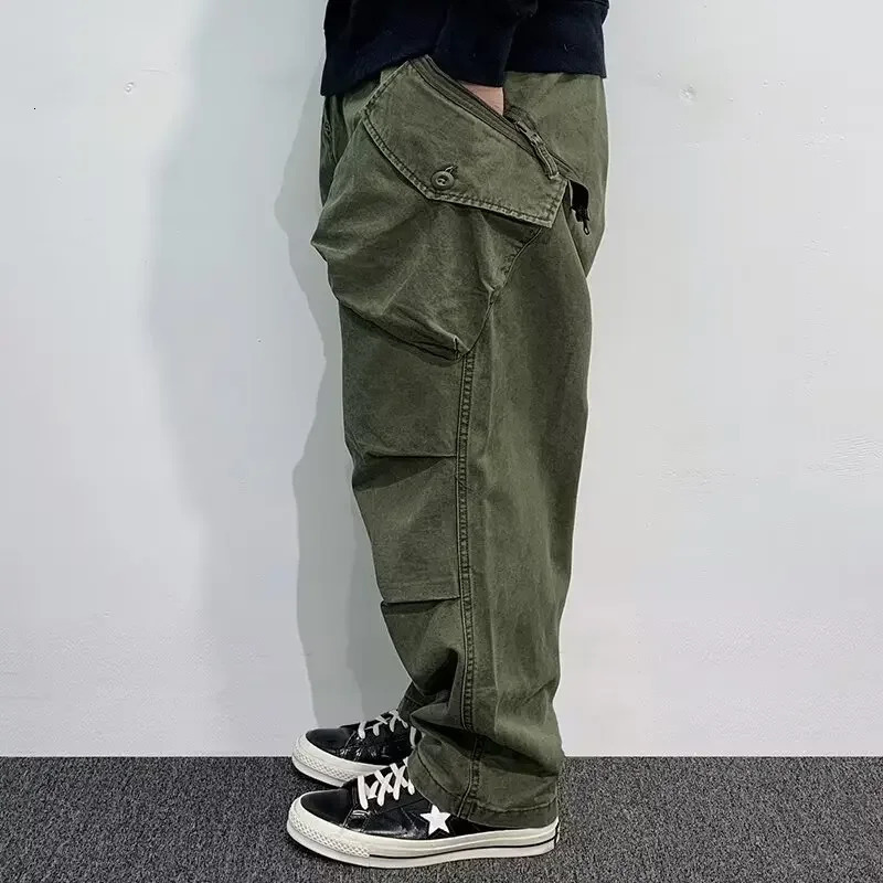 American Style Vintagetrendy Versatile Casual Pants For Men Heavy Washing Cargo Multiple Pockets Autumnwinter 240806