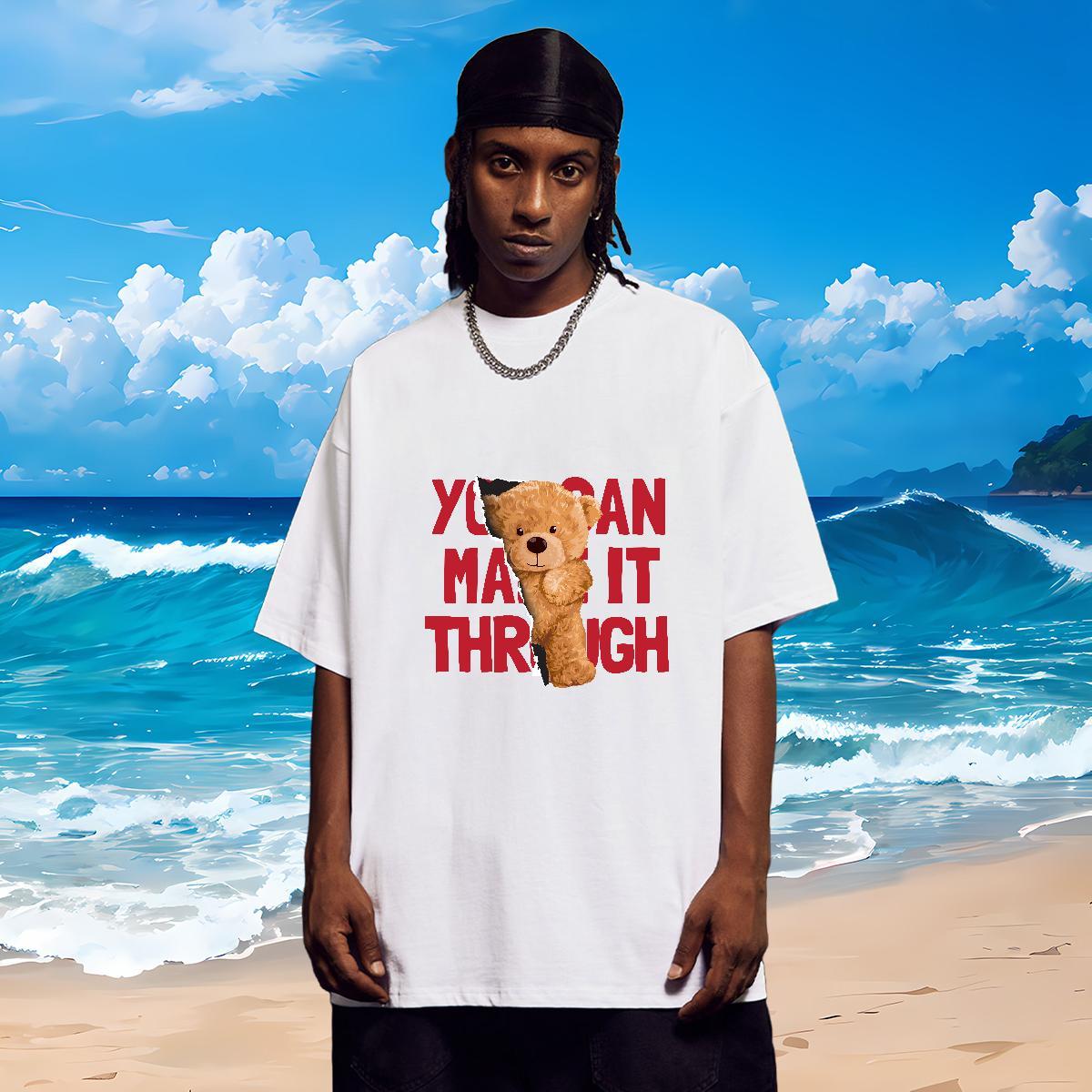 Brand T-Shirts for Men 230g Cotton bear Anime Printing Street Tees Shirts Crew Neck Classic Men Clothes T-Shirt DIY