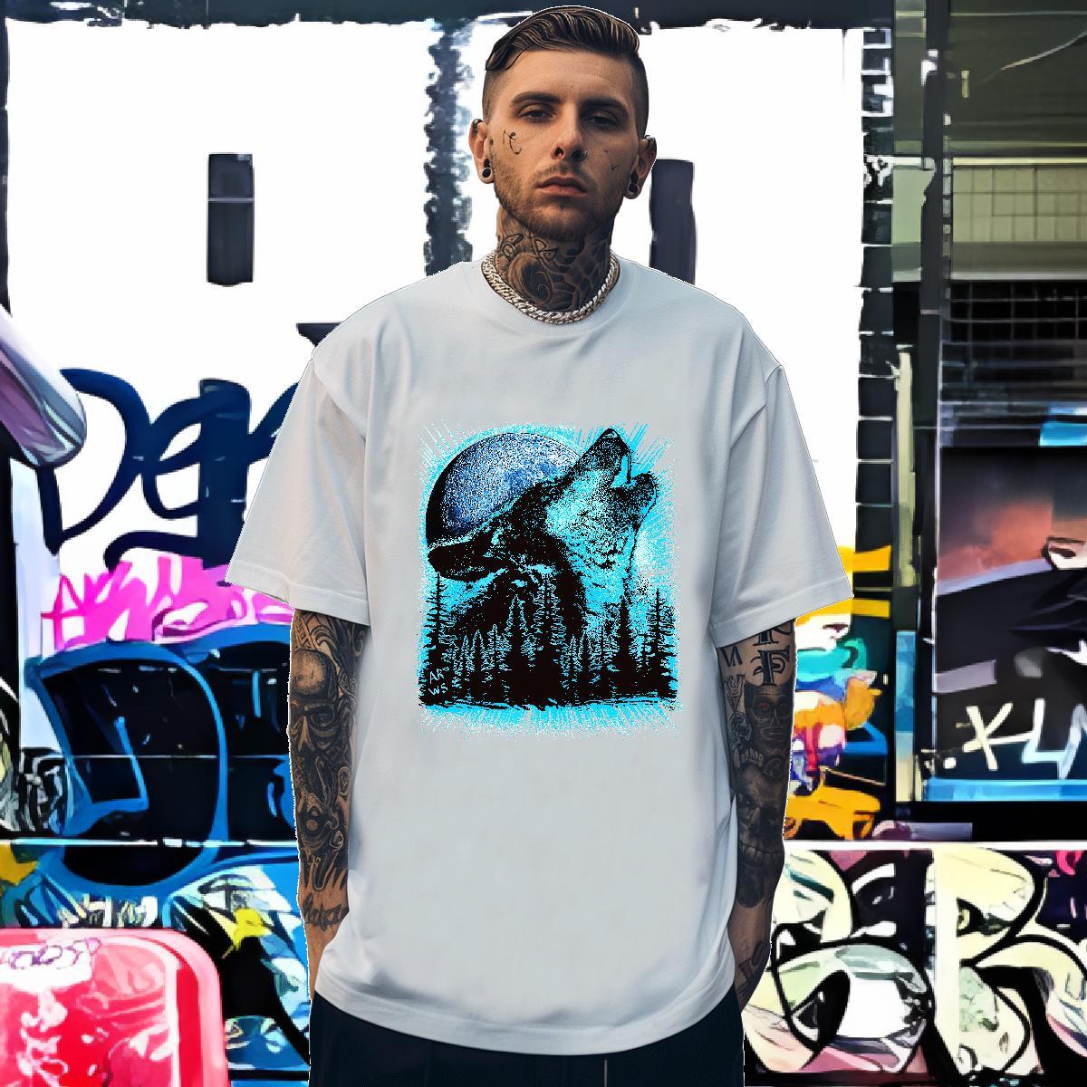 T shirt 230g Cotton wolf Outdoor Short Sleeve O-Neck Oversized 3XL 4XL Tshirts 2024 Designer Loose Fit Tops Shirt