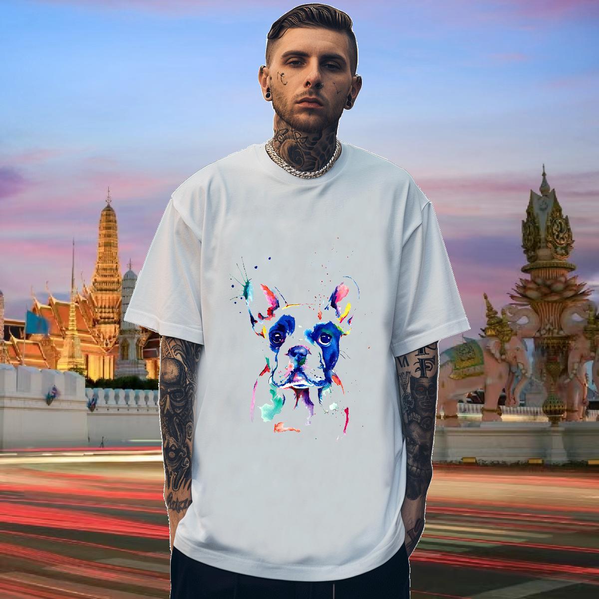 Man T Shirts 100% Cotton 230g coloful dog Summer Casual O Neck Short Sleeves Custom Print Oversized Mens Tshirts 2024 Designer Free Shipping Tops Shir