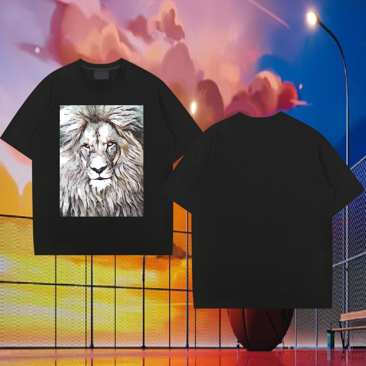 2024 Summer T-Shirts 100% Cotton 230g lion Hip Hop Tops Shirt Breathable Crew Neck Comfortable Mens Tshirts Black Oversized