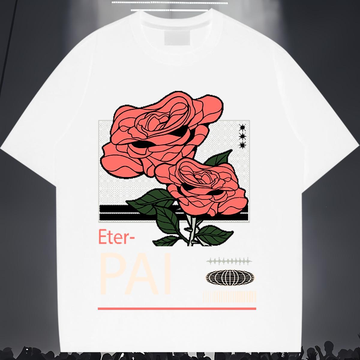 5A T-Shirts Short sleeve Soft Women Tshirts Floral Print flower Summer Casual 230g Cotton 2024 DIY Top Shirts