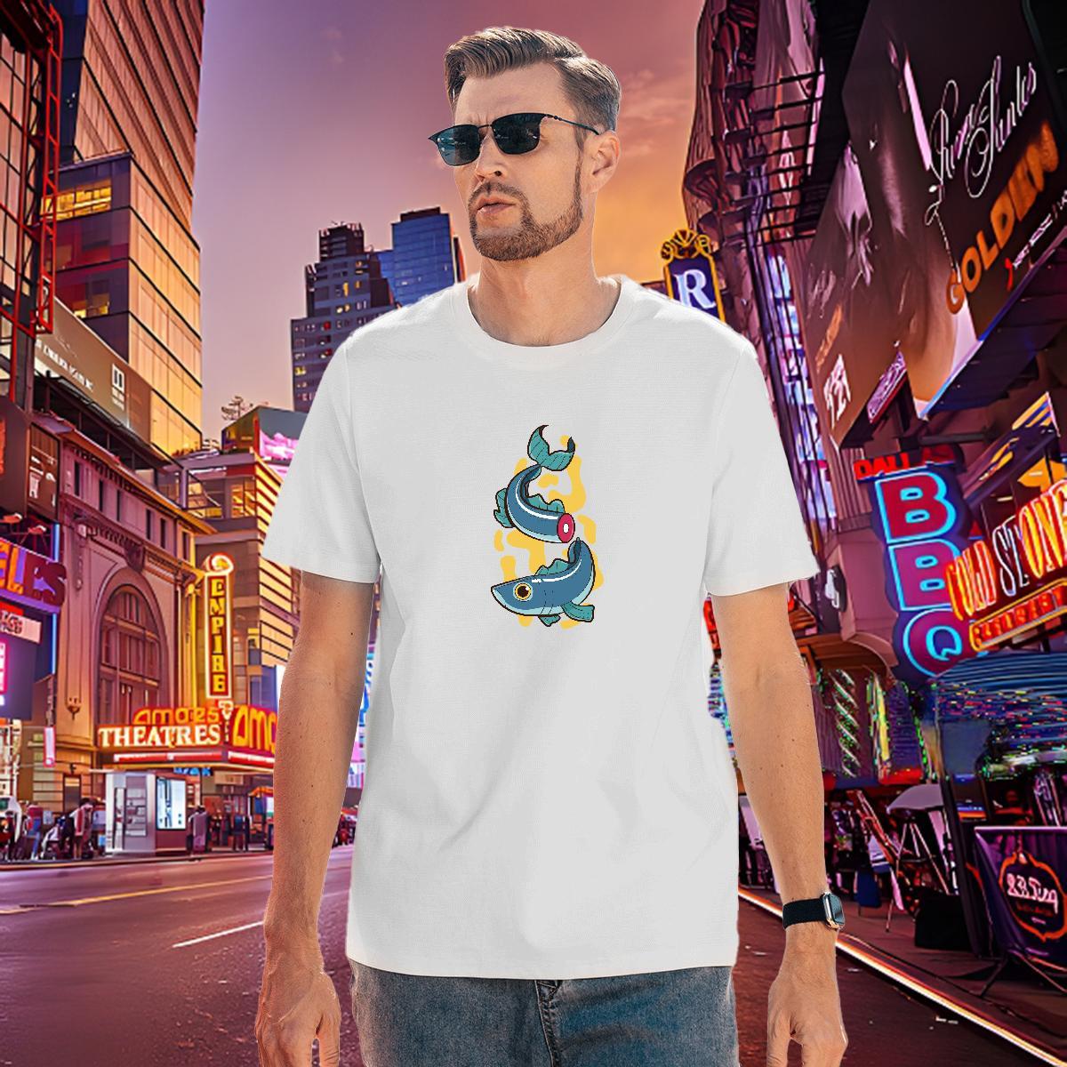 Classic Men Tees 230g Cotton fish Men T Shirts Daily Outfit Round Neck Short Sleeve Custom Anime 2024 Summer Tee Shirt