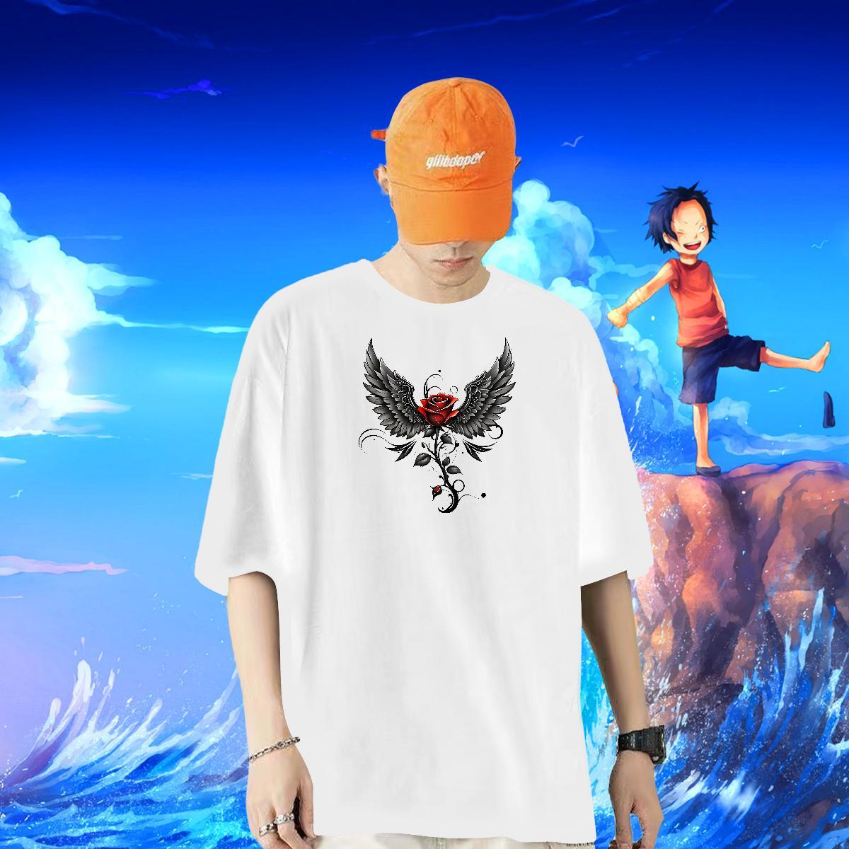 Wholesale T shirt 230g Cotton rose Casual Beach Tshirts Short Sleeve Soft Brand Men Tshirts DIY Printed
