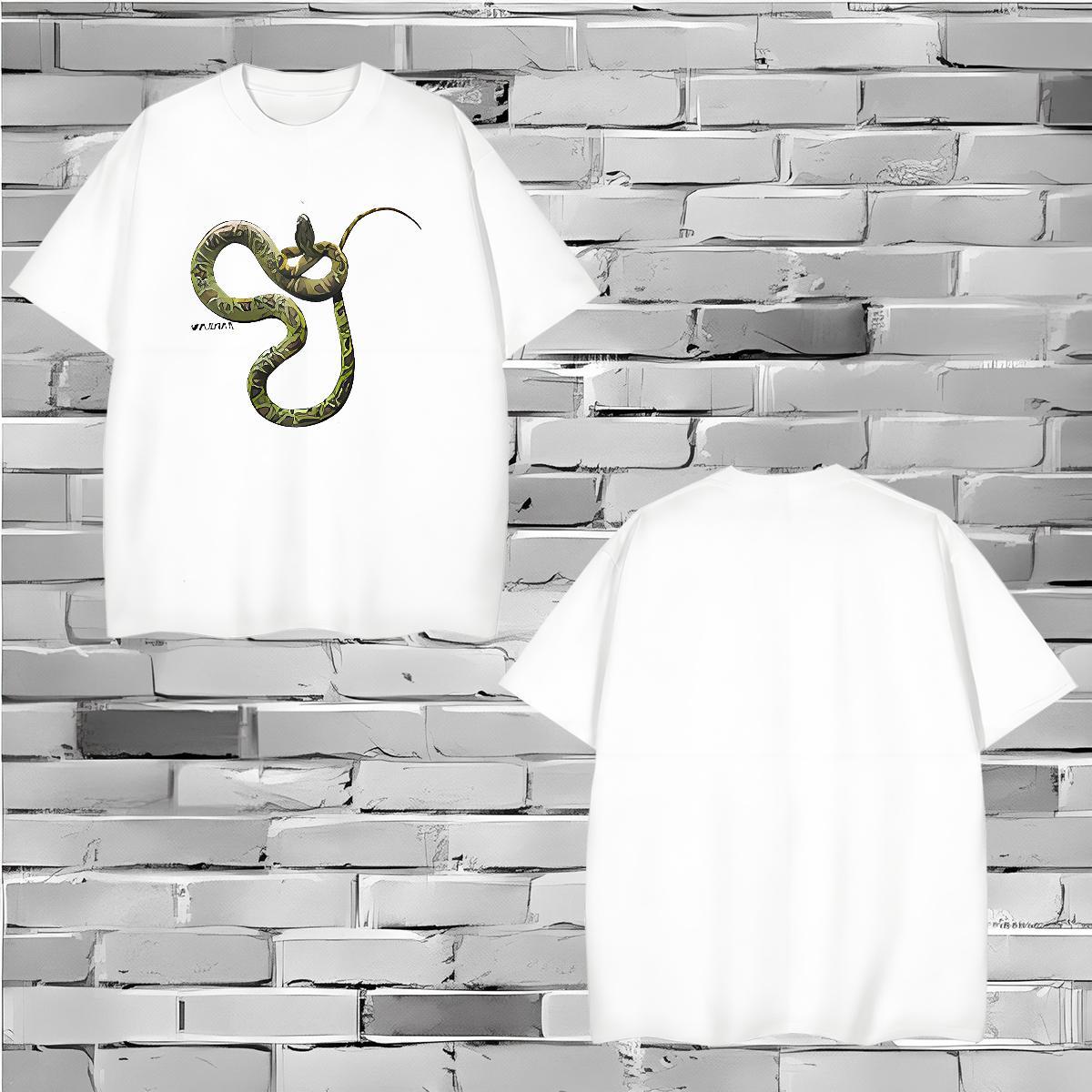 Casual New Man T Shirts 100% Cotton 230g snake Hip Hop Wear Crew Neck Breathable TOP Quality Men Tops Tees Cartoon Printing L-4XL