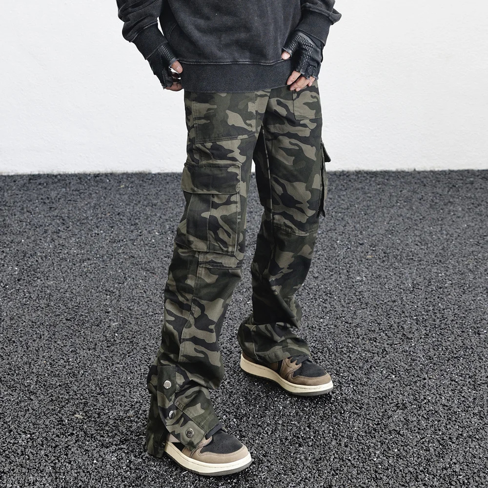 Camouflage Cargo Pants Loose Casual Multipocket Baggy Elastic Waist Wideleg summer High Street jogger Hiking fatigue trousers 240806