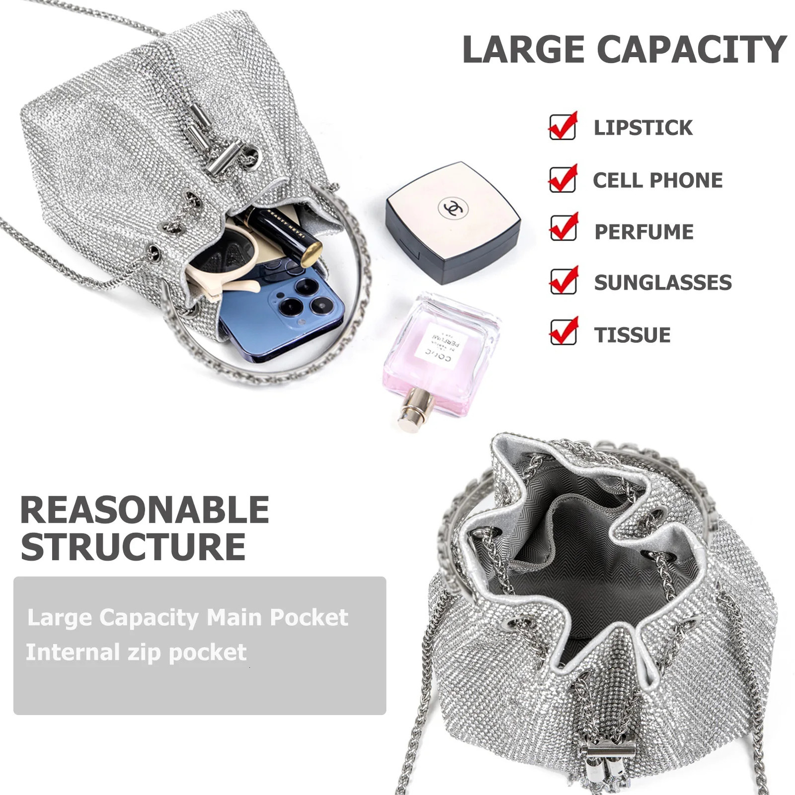 Sparkling crystal wallet suitable for women sparkling clutch handbag cross body bag evening wedding parties and dances 240806