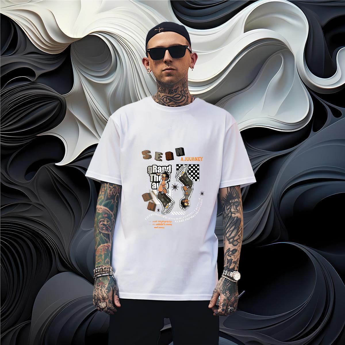 T Shirts Men 230g 100% Cotton icon High Street Hip Hop O Neck Short Sleeves Cartoon Print Tshirts Factory Direct Soft Wear