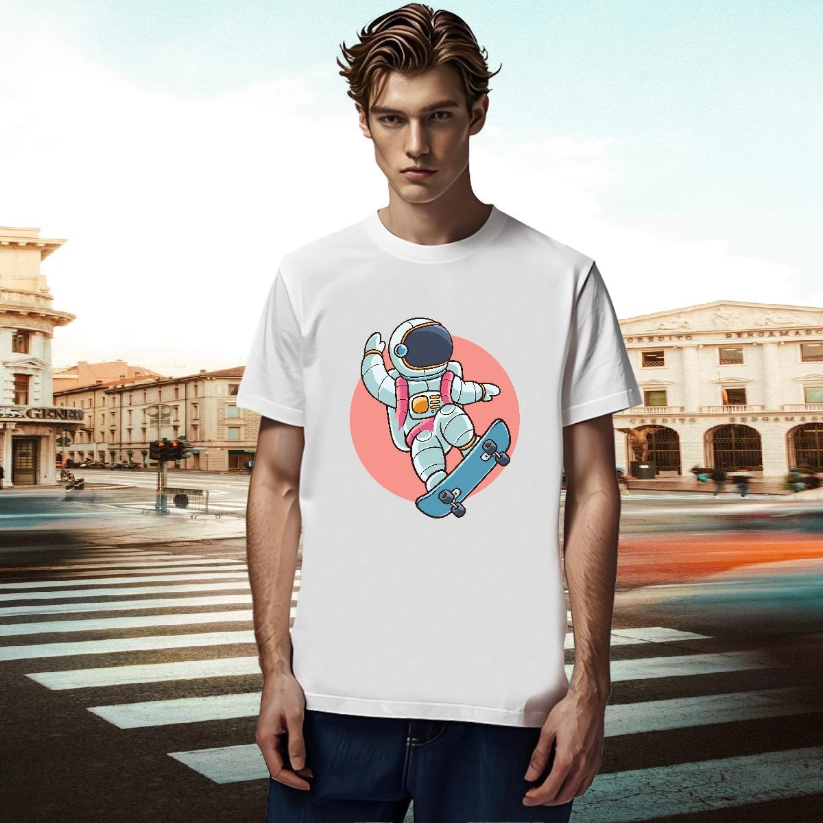 Cool Men Tshirts 230g Cotton Home Outdoor spaceman Custom Print Plus Size O Neck Short Sleeves 2024 New T Shirt For Man Tops Shirt