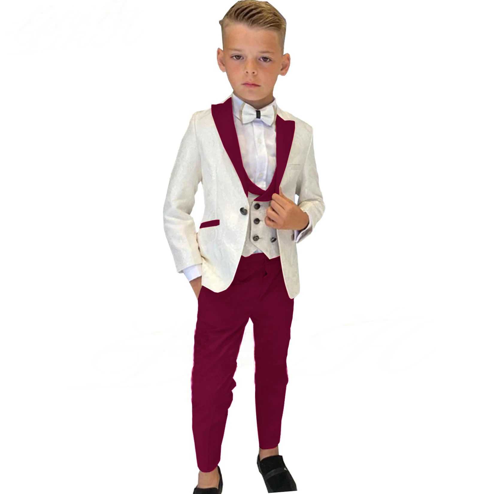 Suits Boy Suits Costume 3 Pieces Child Ivory Jacquard Jacket Sets Flower Boys Formal Party Suit Kids Wedding Suit Tuxedo