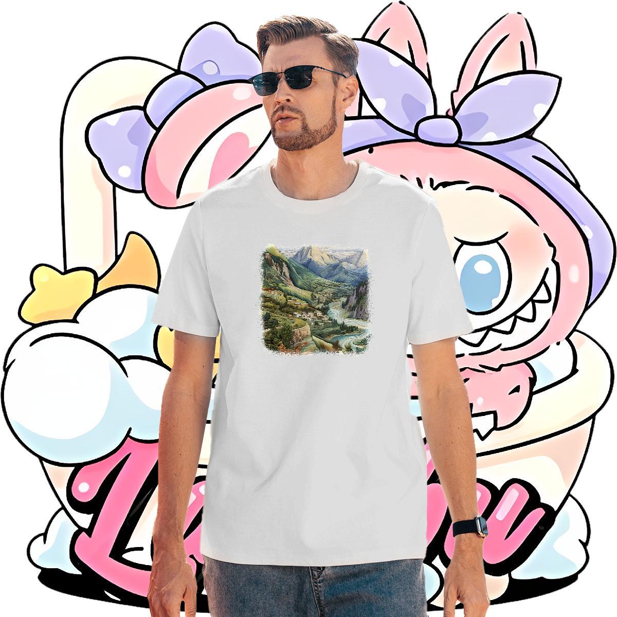 High Quality Mens Tshirts 230g 100% Cotton Street Wear mountains Custom Cartoon Breathable Short Sleeve 2024 Designer T shirt Tee Shirt