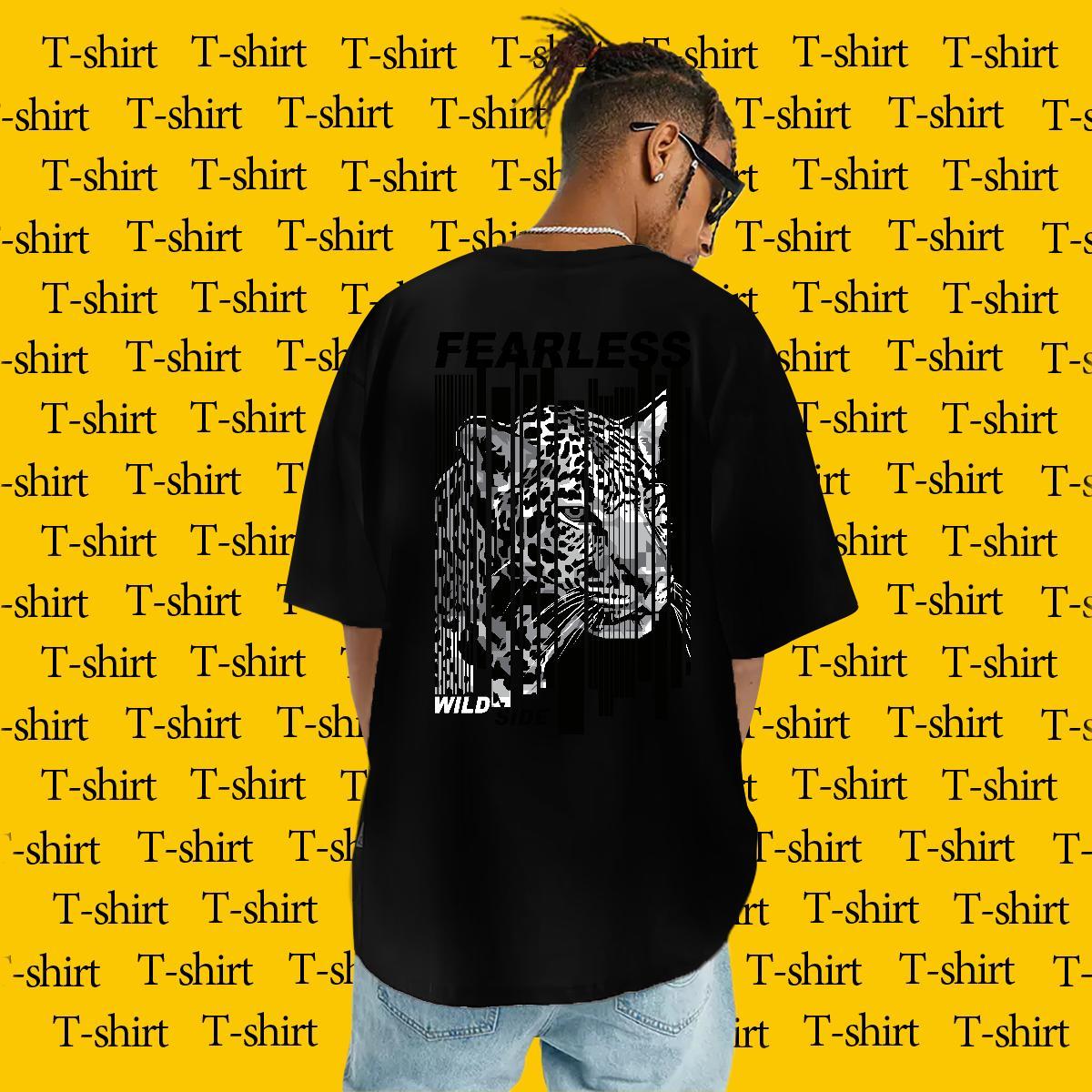 Wholesale T shirt 230g 100% Cotton leopard,letter,line Hip Hop Street Tees Shirts Crew Neck TOP Quality Men Clothes T-Shirt Cartoon Print