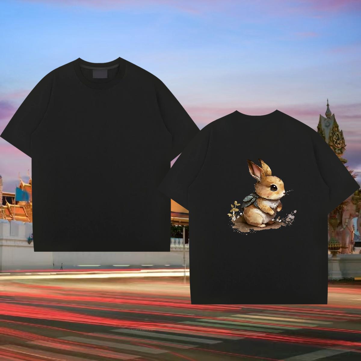 Free Shipping T Shirt For Man 230g Pure Cotton rabbit Daily Wear Tops Tees O-Neck Short Sleeve High Quality Mens Tshirts DIY Printed