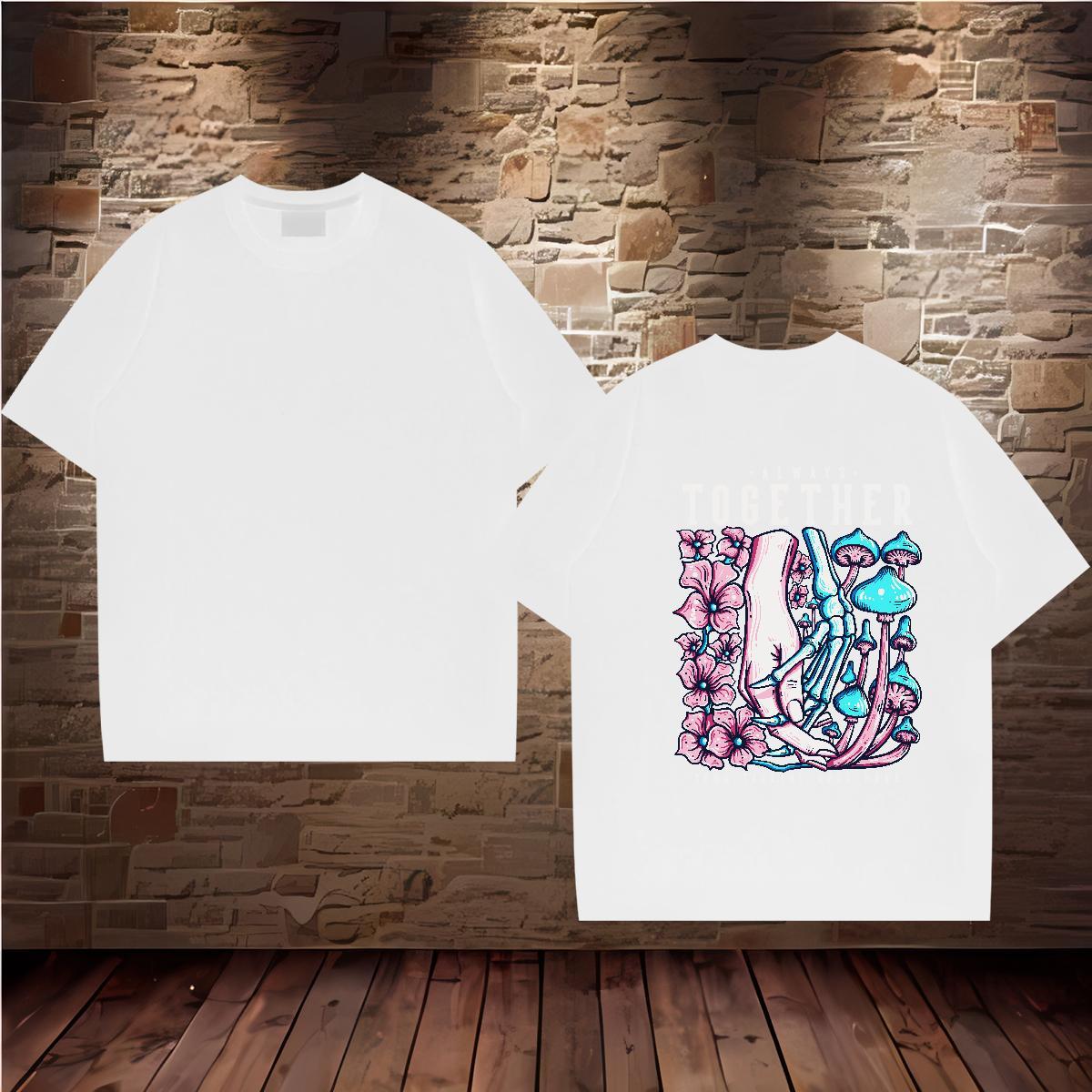 Designer T-Shirts 230g Pure Cotton mushroom Home Outdoor Tops Tees Crew Neck Breathable Brand Tshirts Cartoon Print