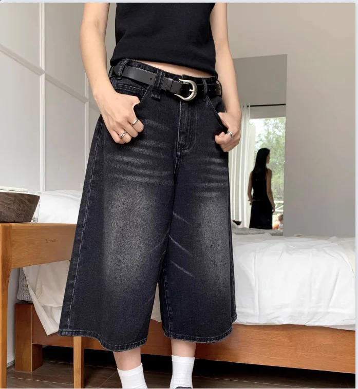 Y2k Baggy Retro Jorts High Waist American Street Clothing Wide Leg Knee Long Jeans Casual Loose Summer Denim Shorts 240805 - view 4