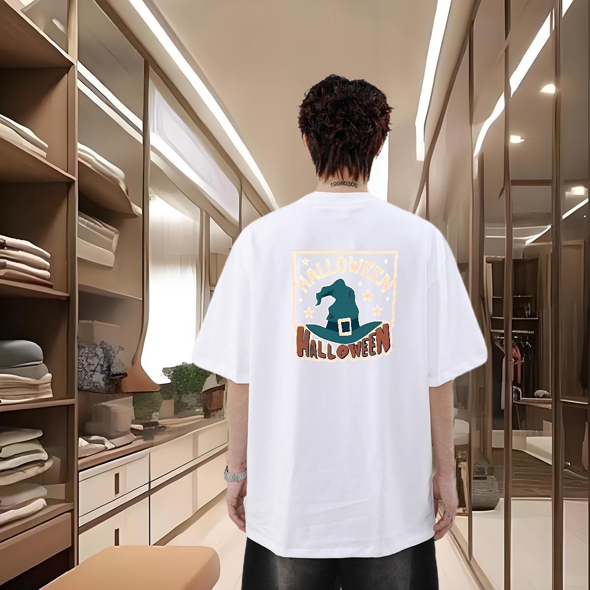 Fashion Designer T Shirt For Man 230g 100% Cotton halloween hat Casual Tops Breathable Short Sleeve Classic Men Tees Plus Size Cartoon