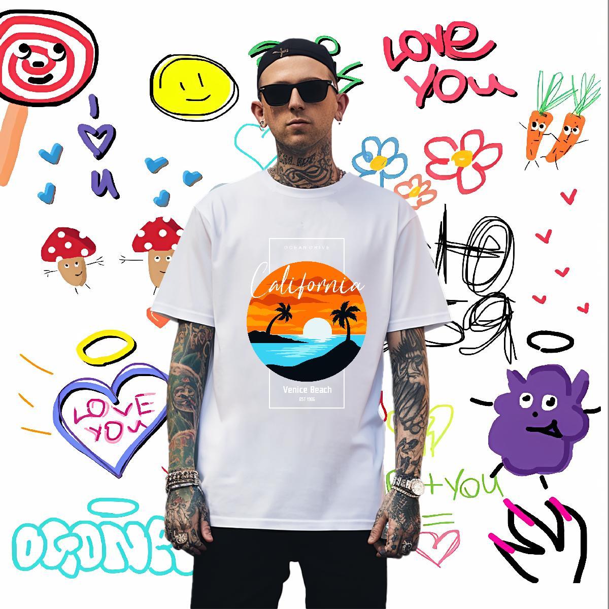 T Shirts Men 230g Pure Cotton tree High Street Hip Hop Breathable Short Sleeve Oversized 3XL 4XL Tshirt for Man Woman Fashion Casual Comfortable Cloth