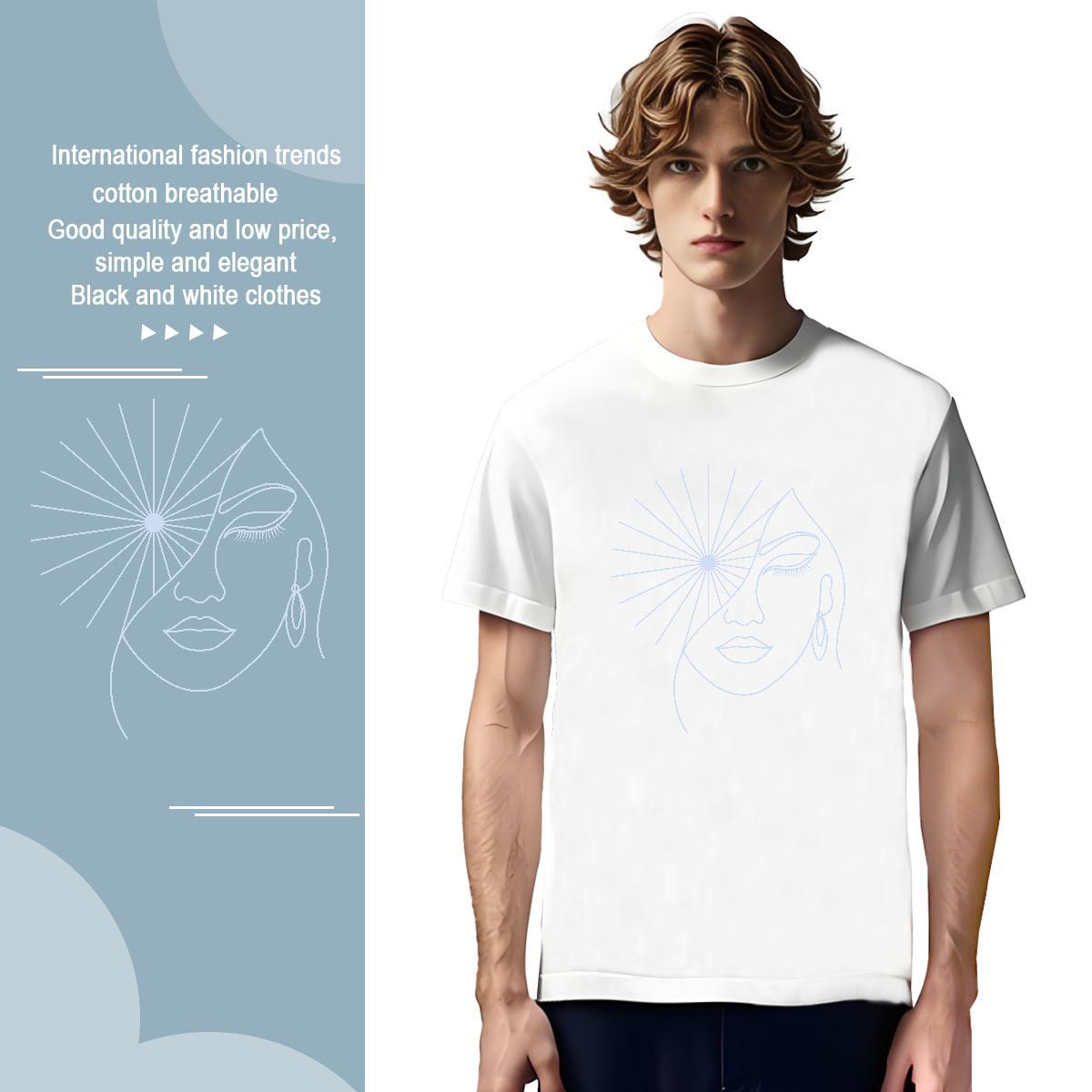 T Shirts Men 230g 100% Cotton portrait High Street Hip Hop O Neck Short Sleeves Graphic Men Tops Tees Classic Loose Fit Tops Shirt