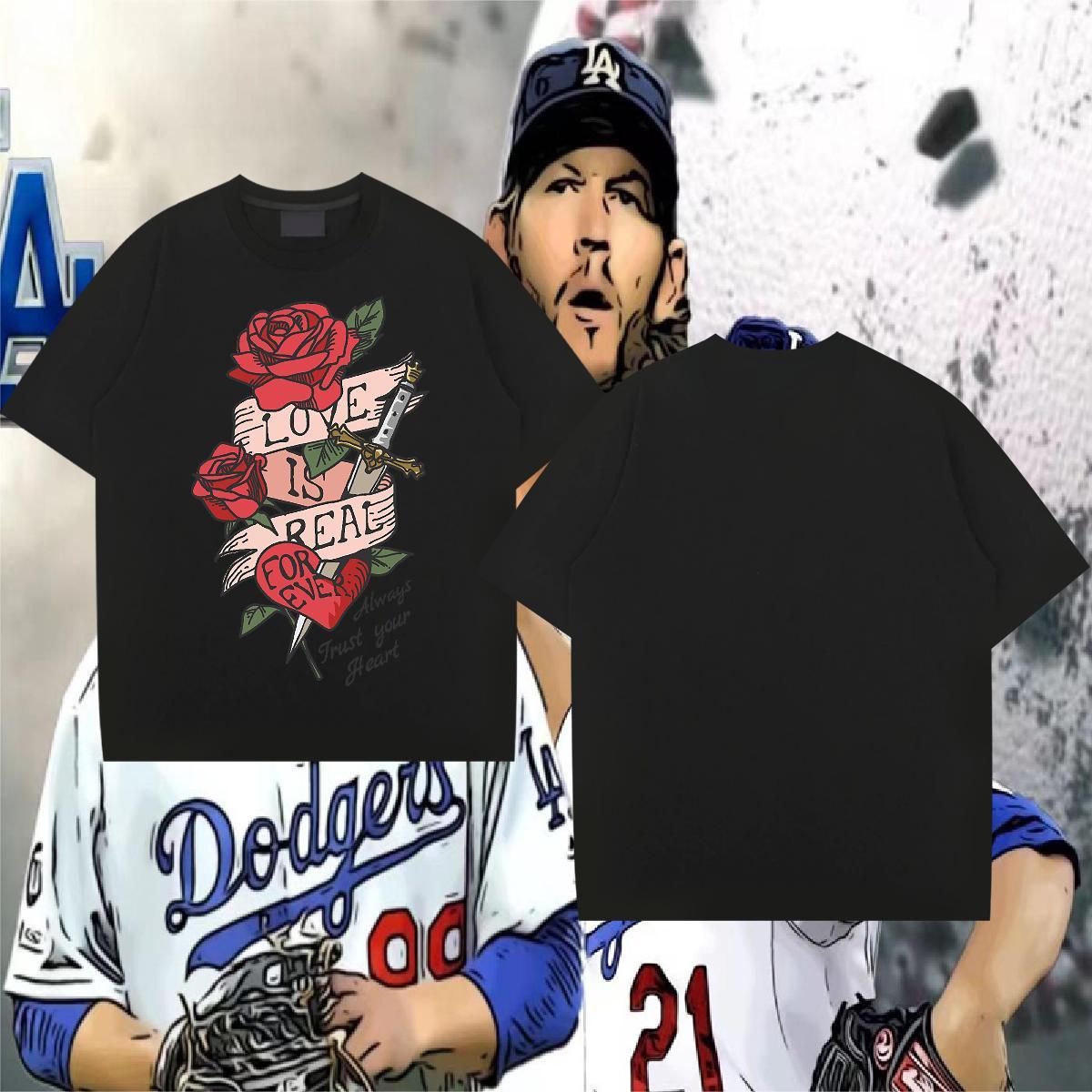 Casual New T shirt 230g Pure Cotton ROSE Street Casual Top Tees Breathable Crew Neck Cool Design Men Tshirts Customized