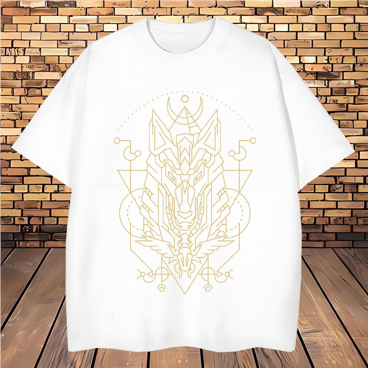 Men T Shirts 230g 100% Cotton Geometric line Summer Casual Short Sleeve O-Neck Skull Men Tees Fashion Loose Polos