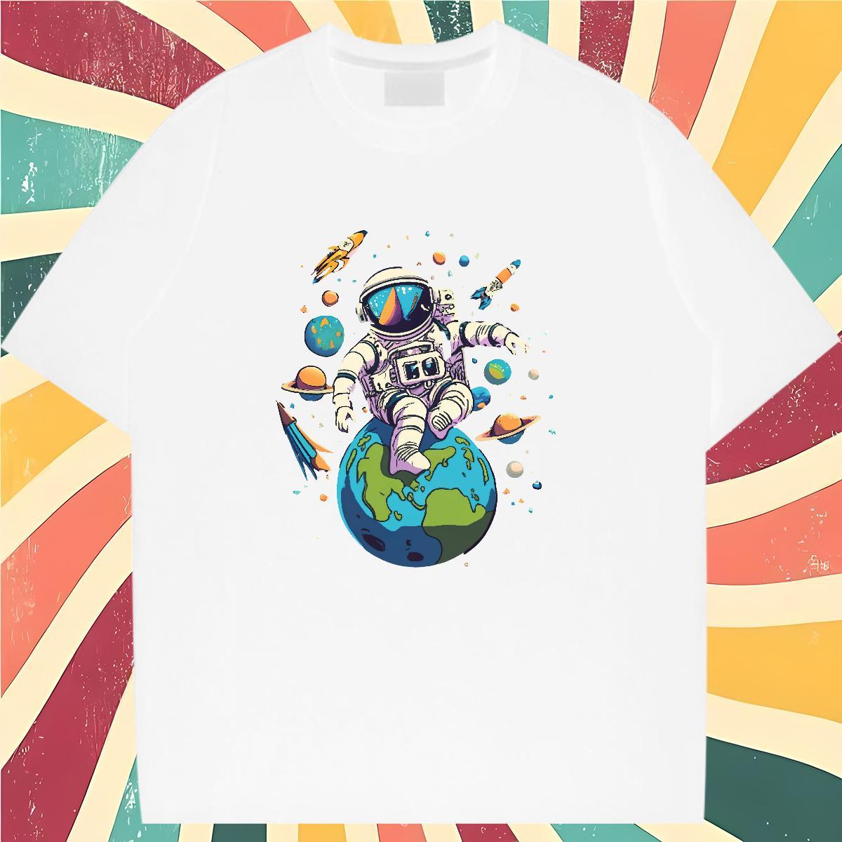 Unisex T shirt Breathable Soft Women Tshirts DIY Anime spaceman Spring Summer 100% Cotton 230g Brand Clothes Shirt