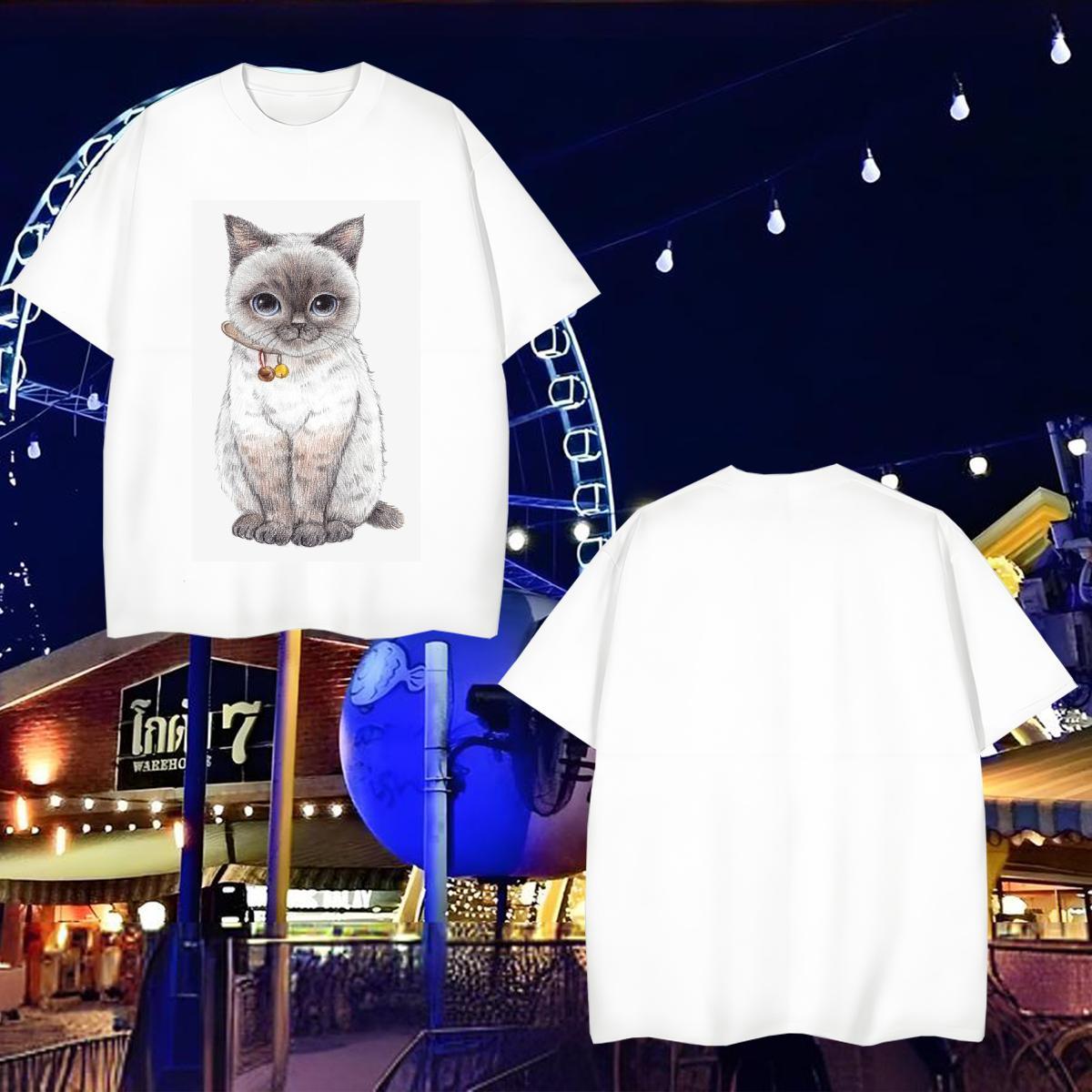 Fashion Designer T Shirts Men 230g 100% Cotton cat Street Wear Top Tees Round Neck Short Sleeve Soft Men Clothes T-Shirt Custom Printing