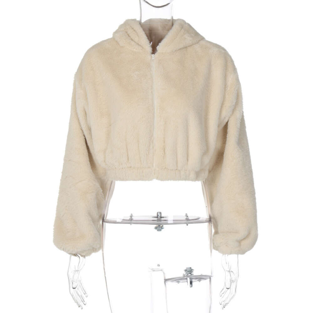 Women's Autumn New Fashion Cardigan Zipper Hooded Plush Long Sleeve Top for Women
