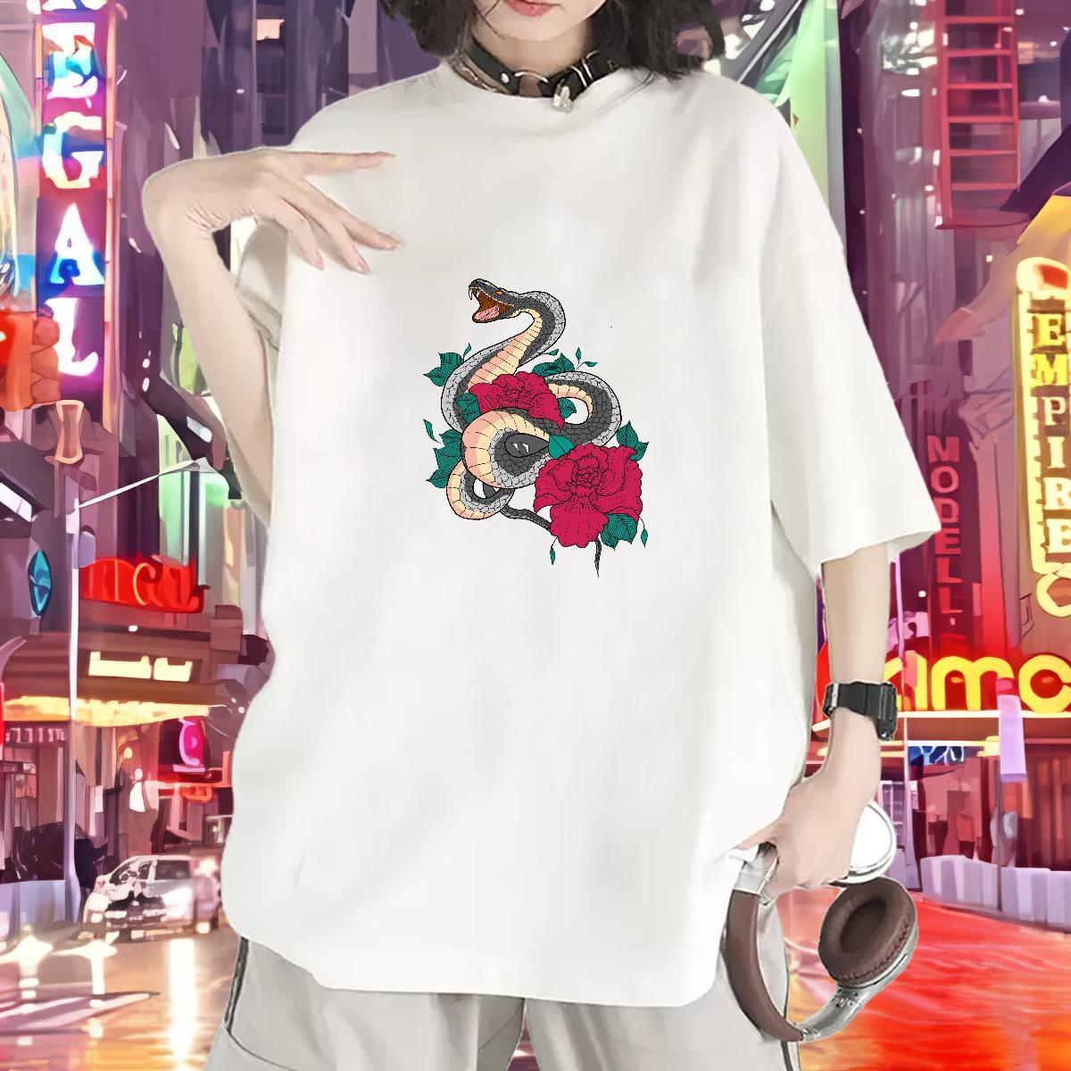 Designer Nice T Shirts Women Comfortable Lady T shirt DIY Anime snake Casual Sport 230g 100% Cotton TOP Quality Tees Shirts