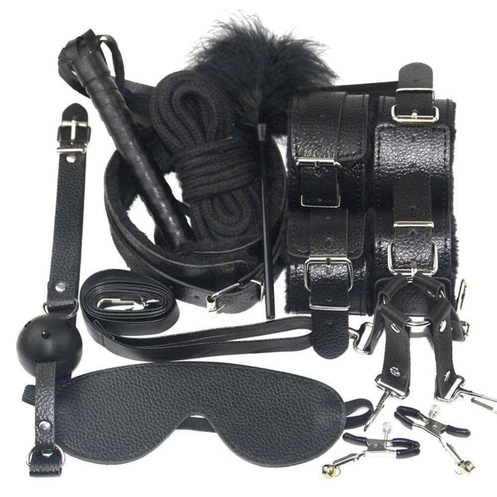 10 Sets Bondage Black Sexy Leather Fetish Bondage Kit Bedroom Fun Underbed Restraint System Sex Stimulation