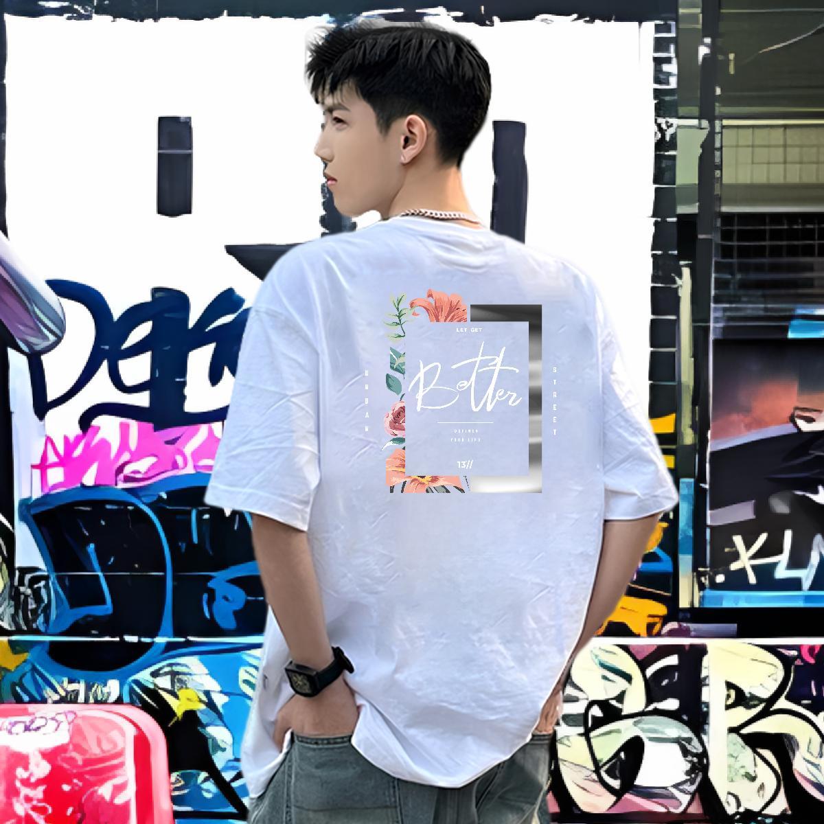 Factory Direct T-Shirts for Men 230g 100% Cotton flower Anime Printing Street Polos Breathable Short Sleeve Unisex Couples T Shirts Customized Print