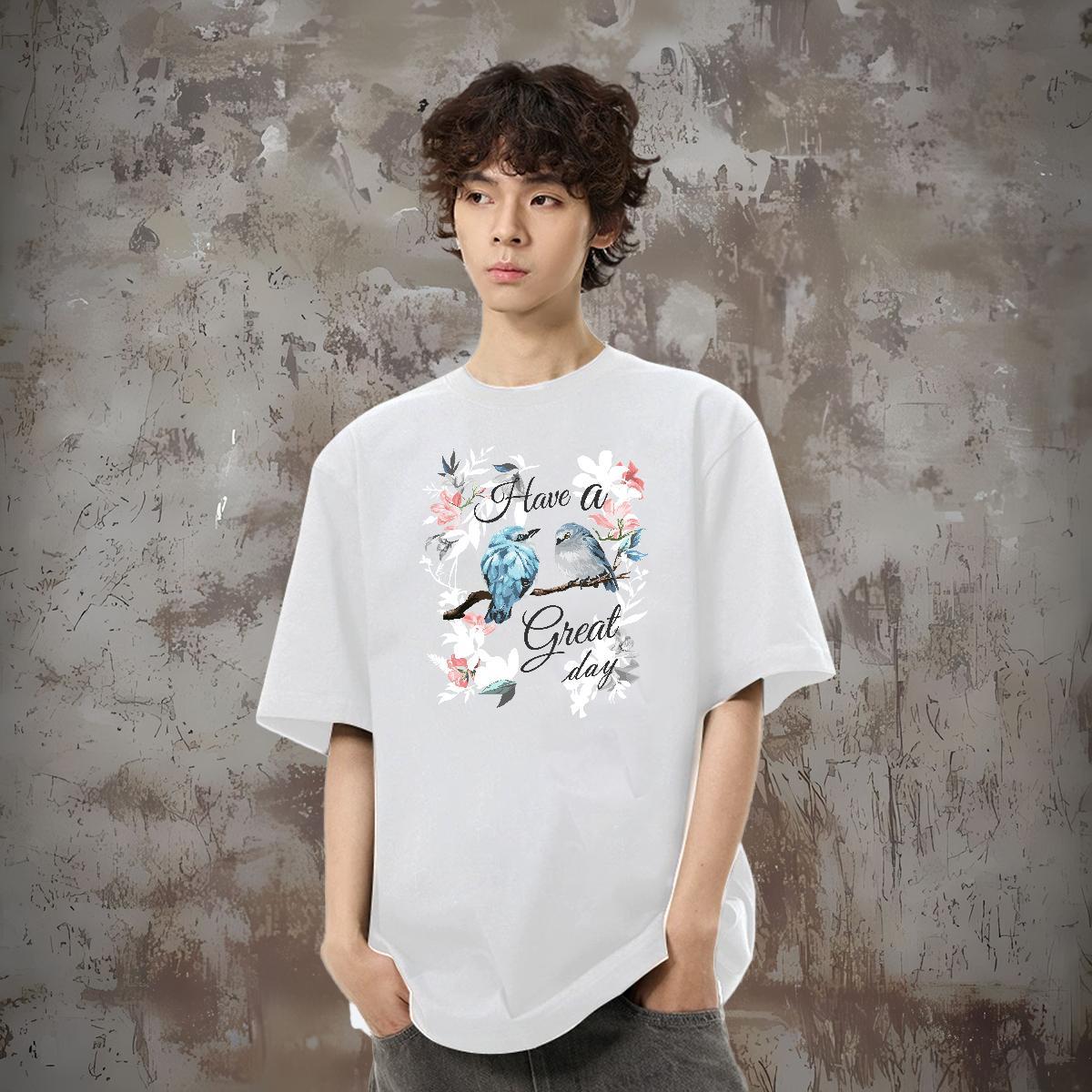 2024 Summer T Shirts Men 230g Cotton bird Street Casual Tee Shirt Crew Neck Wholesale Tshirt for Man Woman Customized Print
