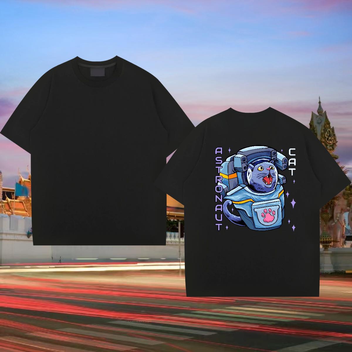 DIY T Shirt For Man 230g 100% Cotton cat Sport Polos Crew Neck Breathable Comfortable Men Tshirts Cartoon Printing L-4XL