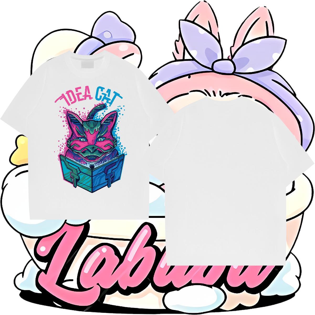 Free Shipping Men Tops Tees 230g 100% Cotton Casual Beach cat Floral Print Crew Neck Classic Mens T Shirts Tee Shirt