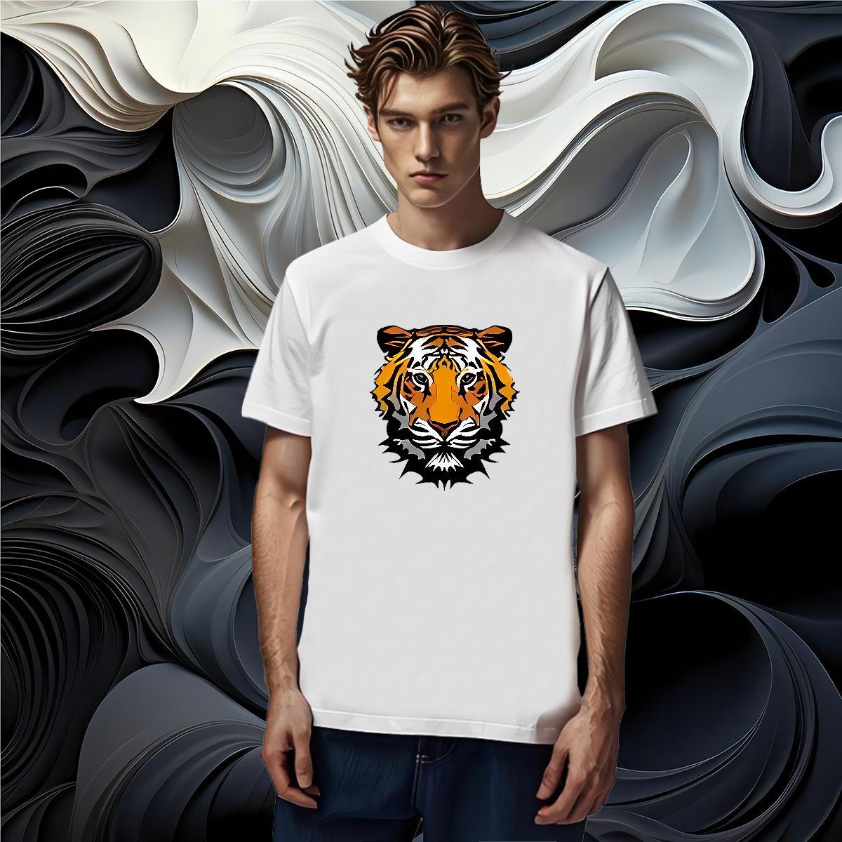 Unisex Couples T Shirts 100% Cotton 230g tiger T shirt Home Outdoor Breathable Soft Black Oversized Classic Casual Top Tees