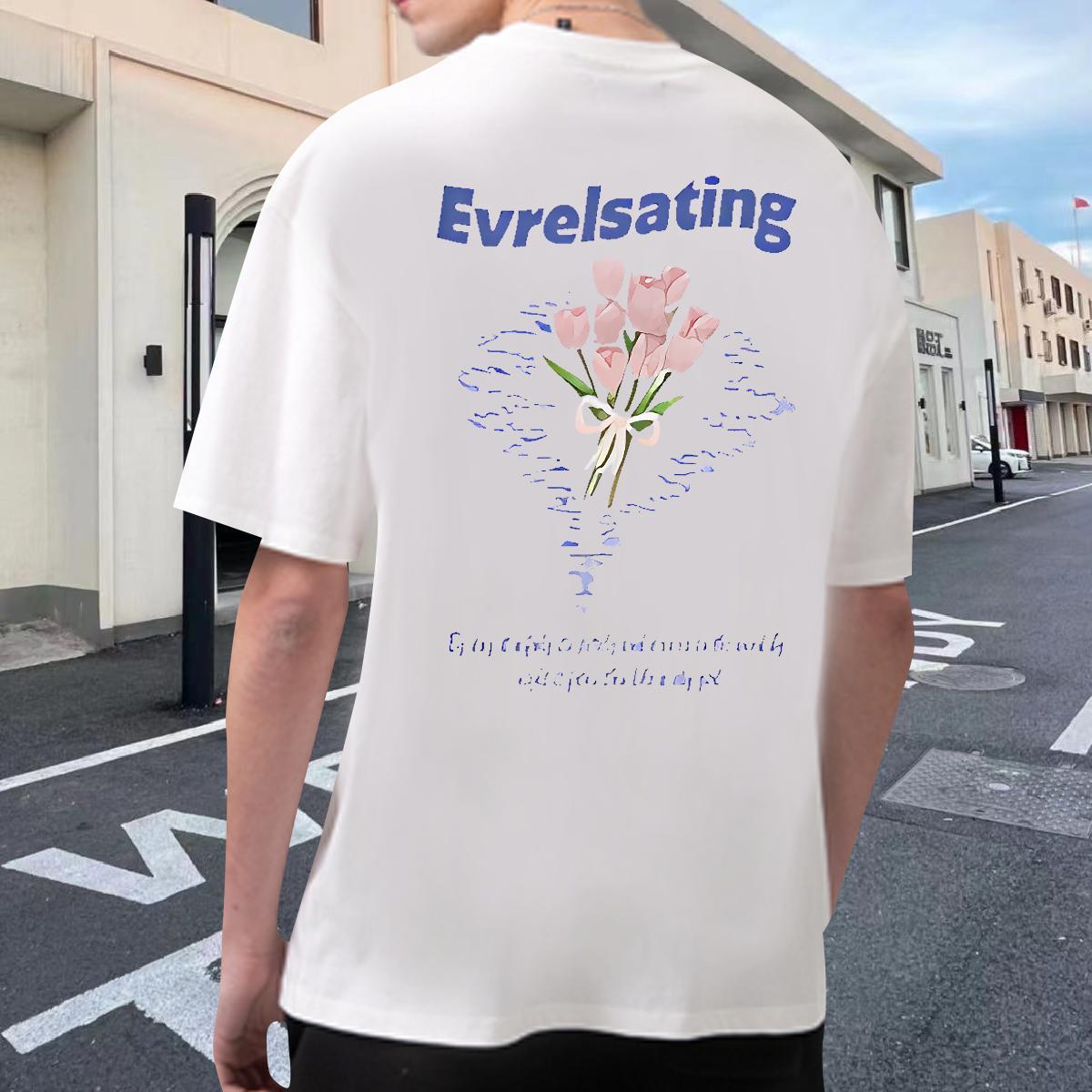 Fashion Design T Shirt For Man 100% Cotton 230g flower Sports Casual Tops Pure Cotton Wholesale Tshirts Cartoon Print