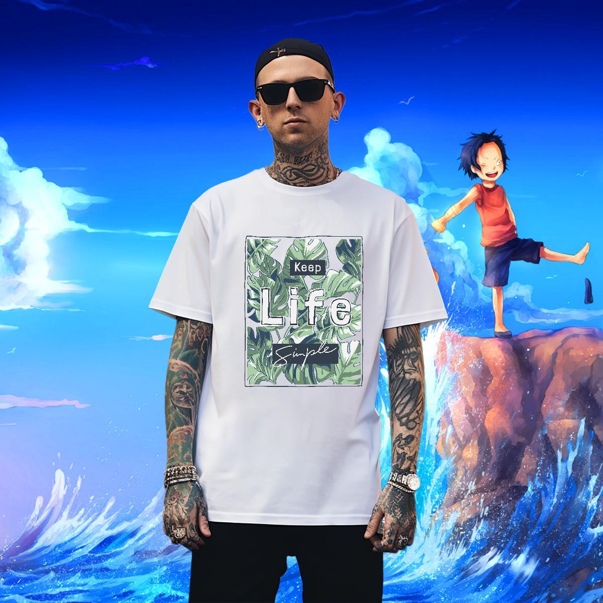 T Shirt For Man 230g Cotton tree Beach Pure Cotton Cartoon Printing L-4XL Men Tops Tees Classic Free Shipping Clothings
