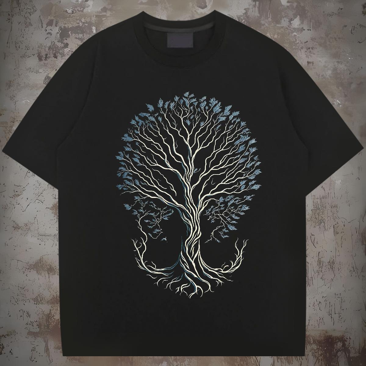 T shirt 100% Cotton 230g tree Street Casual Breathable Custom Big Size Men Tshirts Stylist Loose Tops Shirt