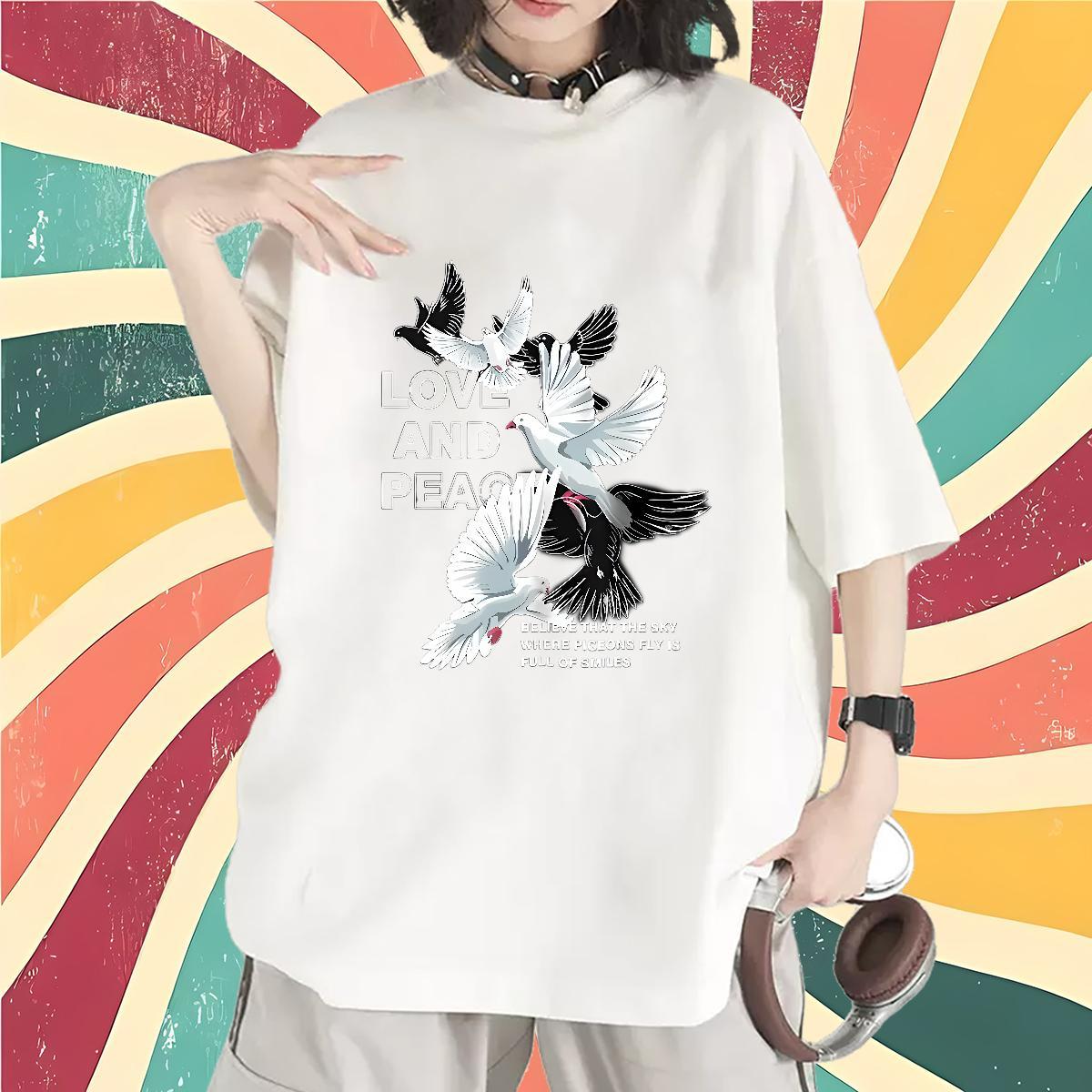 Loose fit T-Shirts for Women Breathable Short Sleeve Tshirt for Man Woman Cartoon Print eagle Hip Hop 230g Cotton New Polos